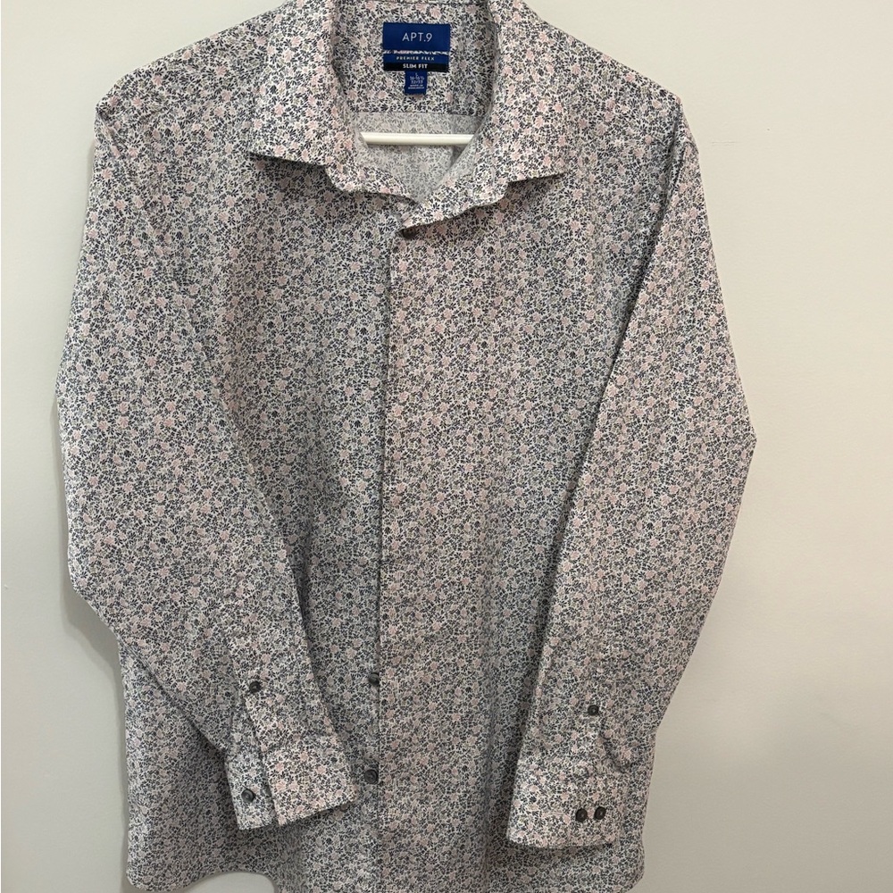 Apt. 9 Men's Casual Floral Shirt - White and Blue